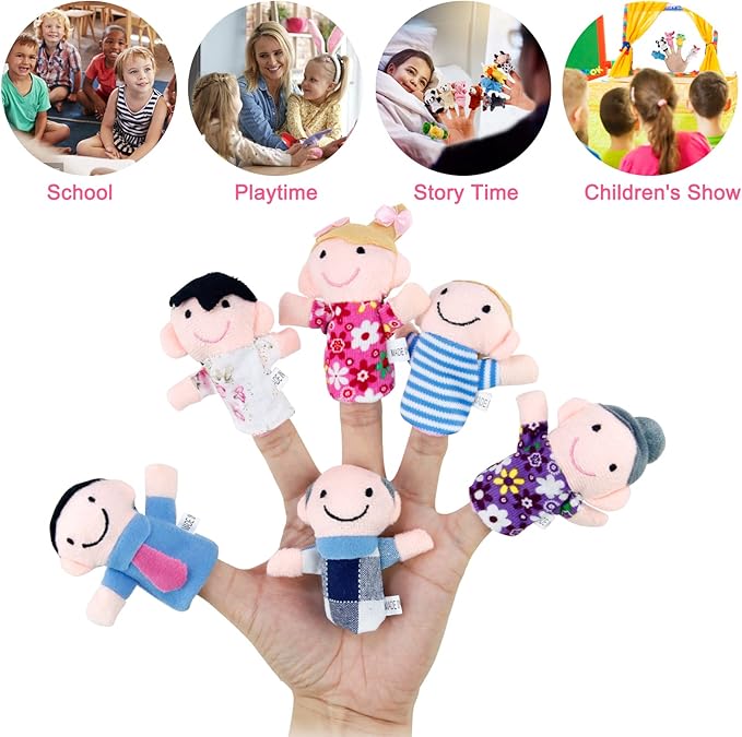 Sealive 16-PCS Finger Puppets for Toddlers Story Time - Soft Velvet 10 Animals & 6 Family Members - Perfect for Role Playing, Classroom Learning, Party Favors, Travel, Therapy, Imagination Building