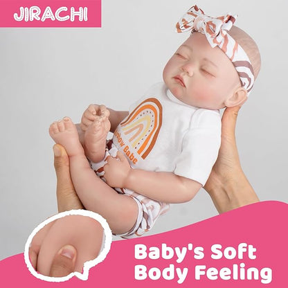 Jirachi Lifelike Reborn Baby Dolls, 18-Inch Adorable Real Life Full Body Vinyl Sleeping Baby Girl, Cute Realiatic Reborn Baby with Feeding Kits