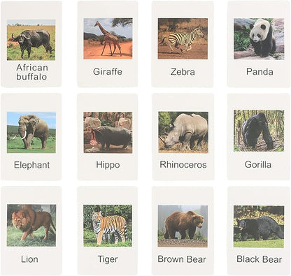 Small Montessori Animal Figures with Flash Cards, Realistic Animal Figurines Toys, Montessori Materials Homeschool Preschool Science Educational Matching Game for Toddler Kids (Zoo)