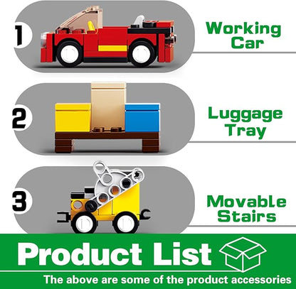 City Cargo Plane Building Set, Plane City Kits Building Blocks with Car, Luggage Tray, Movable Stairs, Compatible with Lego Plane Airport, Airplane Model Toys Gifts for Adults Boys Girls 6-12