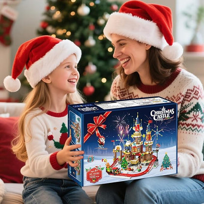 Christmas Castle Roller Coaster Building Set with Lights - 2025 Castle Village Rollercoaster Building Blocks House Xmas Tree Train Santa Claus Playset Gift for Adults Kids Boys Girls -1232PCS
