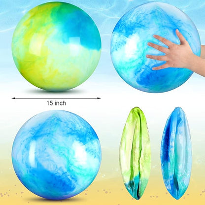 Deekin 2 Pcs 15 Inch 18 Inch Marbleized Bouncy Balls Large Inflatable Rubber Sensory Ball for Playground Outdoor Water(15 Inches,Blue and Green)