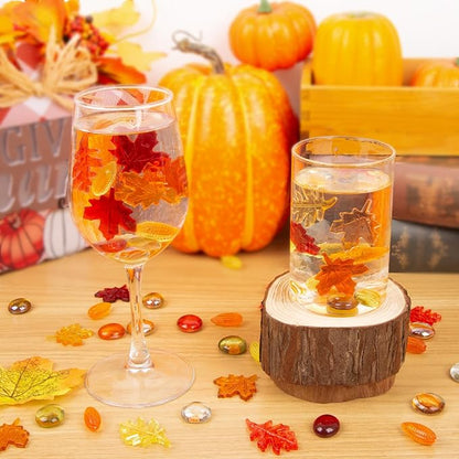 Fall Decor Sensory Bin Filler 100PCS Thanksgiving Vase Filler Acrylic Gems Autumn Leaves Corn Gems, for Fall and Thanksgiving Table Decor, Vase Filler, Sensory Bin Filler Preschool Counting