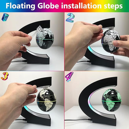 Multicolor Changing Magnetic Levitation Floating Globe, LED Lights, Cool Gadgets, World Map, Black Plastic Globe