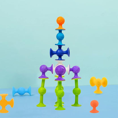48 Piece Suction Cup Toys Construction Set - Silicone Building Blocks DIY Fun Bath Toys for Kids Ages 1-3, travel essentials for toddlers 1-3, Darts Sucker Toy with Toddler Road Trip Essentials