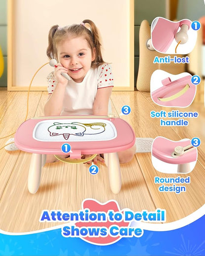 Magnetic Drawing Board, Toddler Girl Toys for 1-2 Year Old, Doodle Board Pad Learning and Educational Kids Toys for 1 2 3 Year Old Baby Girl Birthday Christmas GIF- Pink