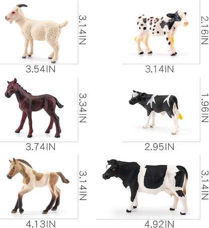 LC JoyCre Realistic Horses Cows Sheep Toys 6PCS Playset Cows Figurine for Toddlers Goat Figure Arab Foal Model Decoration for Birthday Party Collection for Kids