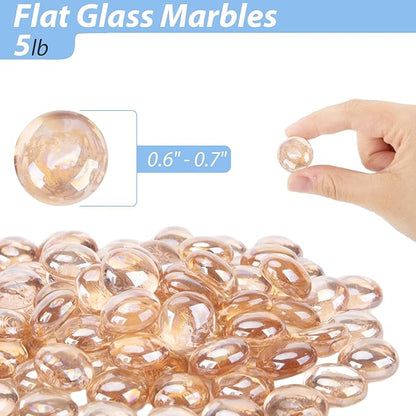 FUTUREPLUSX 5LB Flat Glass Marbles, Pink Glass Pebbles Marbles for Vases Fillers Fish Tank Aquarium Table Scatters DIY Crafts