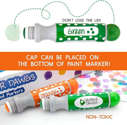 16 Washable Dauber Dawgs Dot Markers for Toddlers - Bingo Markers for Dot Art w/ PDF Activity Books, Dot Paints Washable for Kids, Bingo Dabbers Dotters & Dobbers, Holiday Gifts Daubers, Dot Painting
