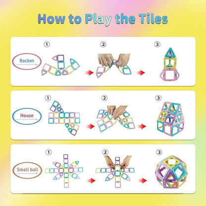TOKBLOK 40-Piece Candy-Colored Magnetic Tiles for 3-6 Years Old - STEM Learning, Creative Building Blocks, Perfect Toddler Gifts for Boys & Girls - Starter Set