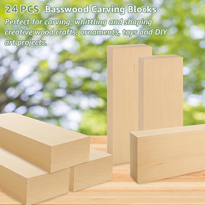 2 Pack Unfinished Basswood Carving Blocks, 12x4x2Inch Large Bass Wood Blocks for Wood Carving for Home, Crafts, Class, Arts, Christmas DIY Supplies