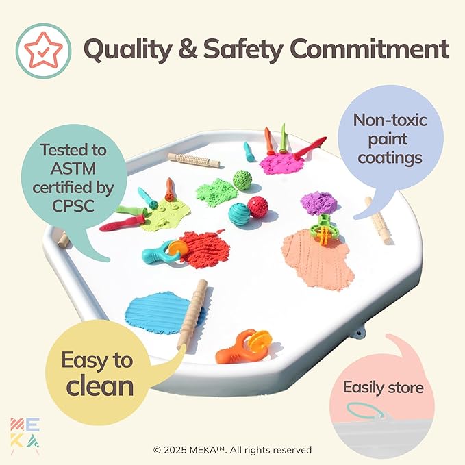 MEKA Tuff Tray with 3 Play Mats, Sensory for Kids Alphabet, Numbers, Color Themes, Indoor Outdoor Use, Home or Classroom (White, Large 38" x 38")