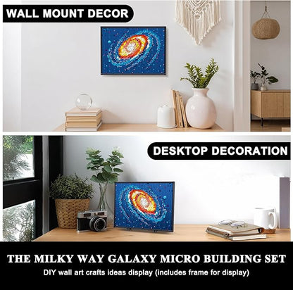 PQKIE The Milky Way Galaxy Micro Mini Building Set for Adults, 2438Pcs 3D Wall Art Building Toy for Home Office Decor, DIY Space Decor Kits with Display Stand,Creative Birthday Gift Toy for Kids Teens