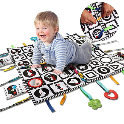 teytoy Tummy Time Floor Mirror, Double High Contrast Play and Pat Activity Mat Black and White Baby Crinkle Toys with Teether, Great Gift for Infants Boys and Girls -Pack of 4