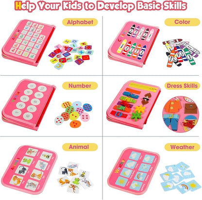 Winblo Toddler Busy Board - Montessori Toys for Toddler Girl Birthday Gift, Educational Learning Sensory Busy Book for Toddlers Girls, Toddlers Activities Travel Toys for Airplane Car