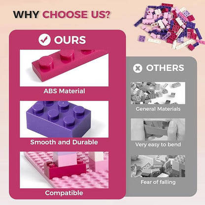 1800Pcs Building Bricks, Classic Bulk Small Blocks, Classic Building Bricks Set Basic Building Blocks(Pink Purple White)