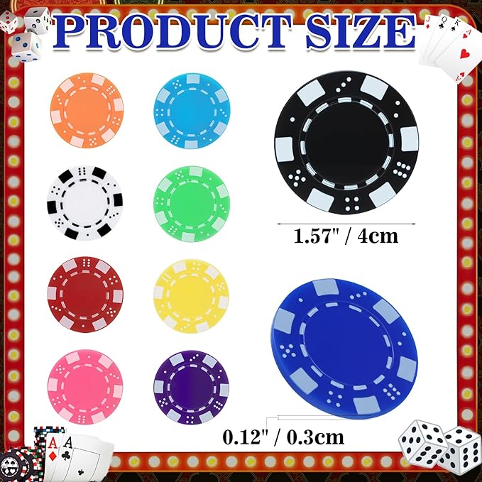 Coopay 250 Pcs Plastic Poker Chips for Texas Hold'em, Blackjack, Poker Chips Set with Dice Striped Edges for Card Board Game, Card Club Late Game Night Home Themed Events Party Supplies
