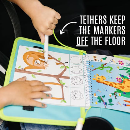 Totebook Kids Travel Educational Activity Book with Washable Markers - Car and Airplane Activities, Learning Toys for Toddlers- Search and Find, Reusable Stickers for Ages 4, 5, 6 (Jungle)