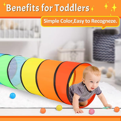 Kids Play Tunnel for Toddlers, 5.7 Foot Pop Up Crawl Through Tunnel Play Tent for Baby Infant Children or Dog with 2 Mesh Sides, Kids Tunnel Toys or Gift Indoor & Outdoor (Rainbow Crawling Tunnel)