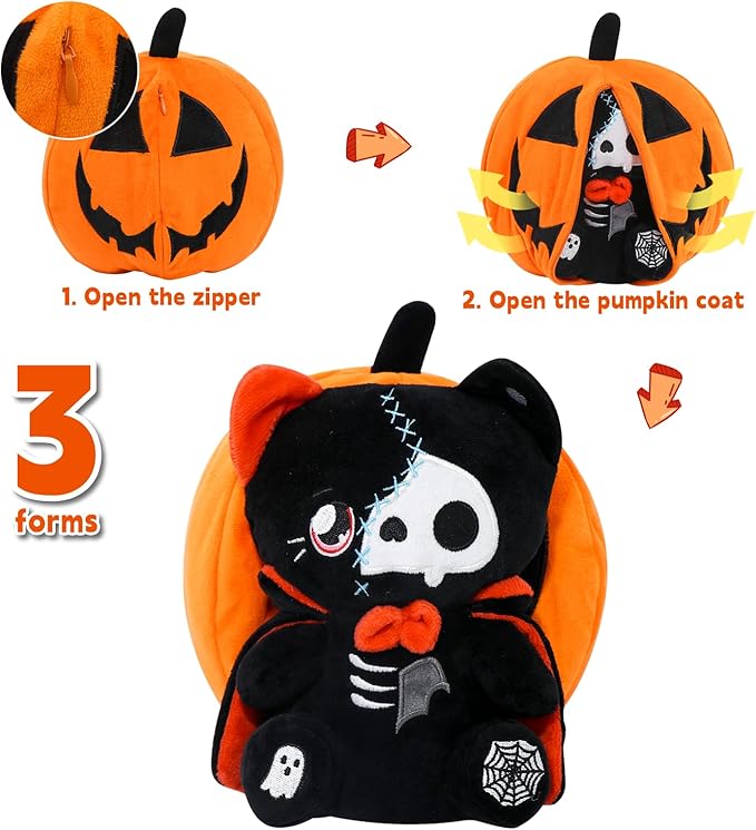 Halloween Pumpkin Plush Toy, Reversible Vampire Bear Stuffed Animals,Pumpkin Plushies for Kids and Party Decoration