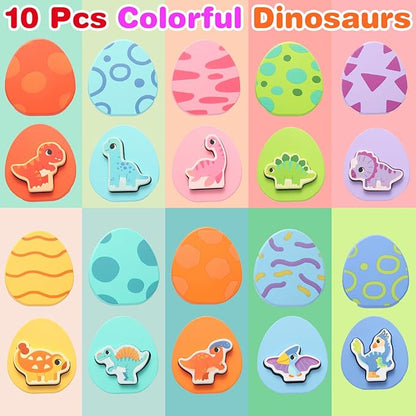 10 Pcs Wooden Puzzles for Toddlers 1-3 Year Old, 8 Pcs Colored Dinosaur and Egg Pairing Toys, Montessori Toys for Preschool Education for Toddlers