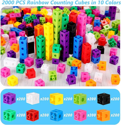 Jenaai 2000 Pieces Linking Cubes for Math Counting Cubes, Colorful Plastic Counting Blocks, Math Manipulatives Classroom Learning Supplies for Preschool Kindergarten Games