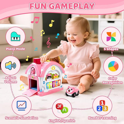 Marstone Toddler Toys for 1 Year Old Girl Gifts: Musical Bilingual Learning Toys for 1 2 3 Years Old Girls, Early Educational Baby Piano with Sound Light for 1st First Girl Boy Kids Birthday Gifts
