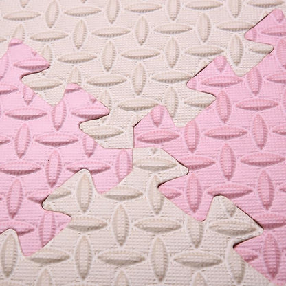 Foam Play Mat for Baby, 0.4 Inch Thick Foam Interlocking Floor Mats, Soft Non-Toxic Baby Playmat, Solid Colored Puzzle Play Mat Kids Floor Mats, 16 Tiles, Beige/Loli Pink