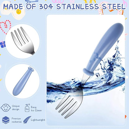 Chumia 9 Pieces Stainless Steel Toddler Forks, Kids Safe Utensils Set Baby Kids Self Feeding Training Cutlery with Round Handle, Stainless Steel Metal Flatware for Children Boys Girls, Dishwasher Safe