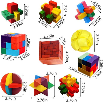 18 Pack Wooden Brain Teaser Puzzles Wooden Burr Puzzles Brain Teaser Puzzle with Gift Packing Box Magic Puzzle Games Toys for Kids and Adults by AHYUAN (Colorful Wood)