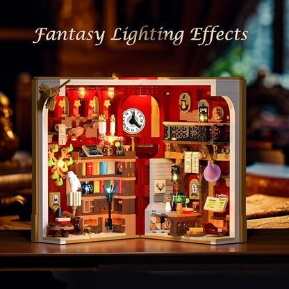 Magic Booknook Building Set with LED Light, 3.6mm Mini DIY Bookend Building Kit for Bookshelf & Home Decor, 1015 PCS Miniature Book Nook Building Block Model for Kids Adults Boys Girls Age 8+