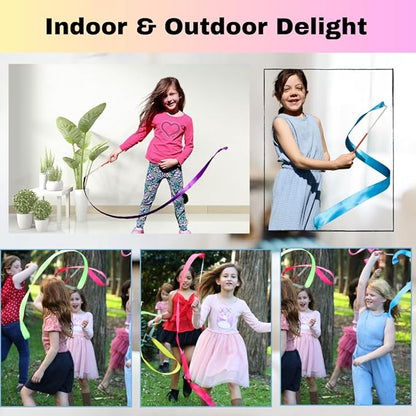Ribbon Dancing Wands 10pcs Pack, Party Favor for Girls Birthday Favor Bags, Indoor Outdoor Kids Party Games, Gymnastic Party Gifts (Mixed Color with White handle, 10pcs Set)