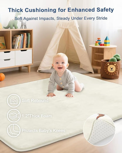 SEPARO Thick Baby Play Mat for Floor,50 x 50 Playpen Mat,Tummy Time Foam Mats,Ultra Soft Support & Plush Feel,Easy Care with Non-Slip Cushioned for Infant,Kids and Toddler Crawling,Beige