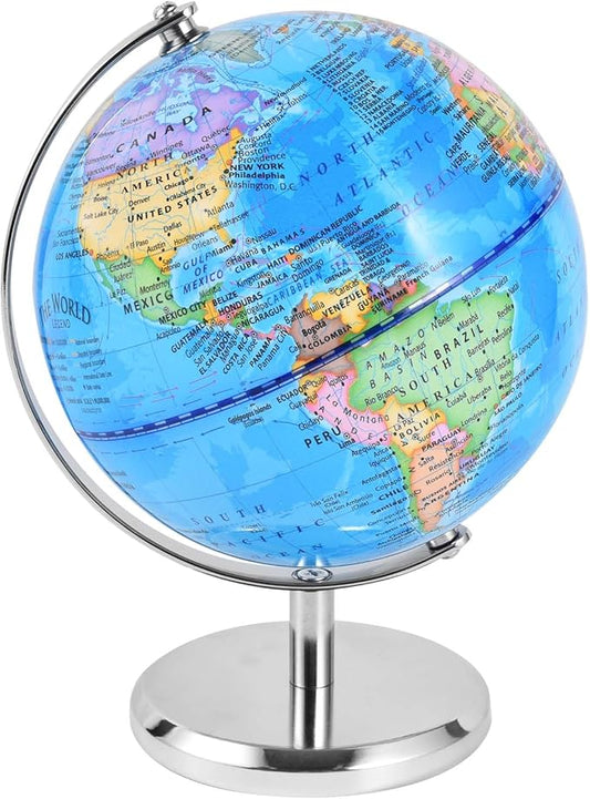 6 Inch World Globe Rotating Earth Spinning Globe with Heavy Metal Stand for Kids Geography Classroom Education or Office Home Decorations
