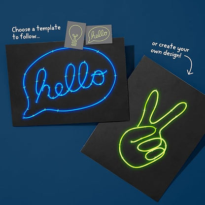 KiwiCo Light-Up Wire Art Kit - DIY Electroluminescent Signs, Fun Educational Science Craft for Kids | Includes EL Wires, Battery Packs, Design Templates, and Instructions | Make Your Own Neon Sign!