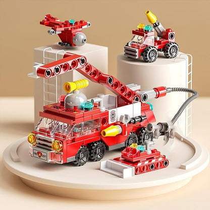 City fire Truck Building Block Toy (142 PCS) – 7-in-1 Fire Truck & Rescue Set, STEM Learning Toys for Kids Ages 6-12, Creative Construction Kit for Birthday Gifts