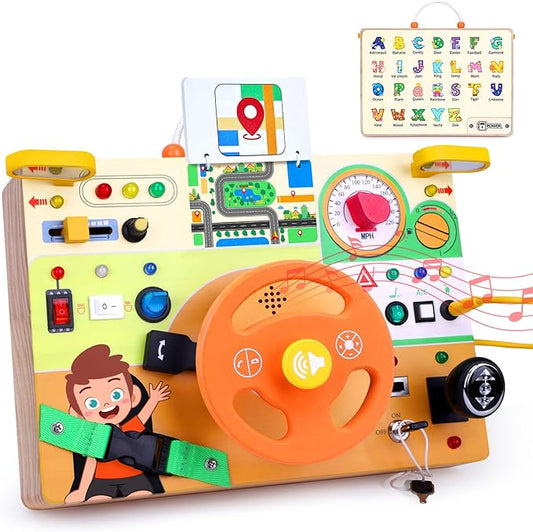 Hoarosall Busy Board,Montessori Toys for 1+ Year Old Boys & Girls,Travel Activities for Toddlers,Sensory Toy for Kids with Autism,Perfect Christmas Birthday Gift Ideal (Busy Board v6)