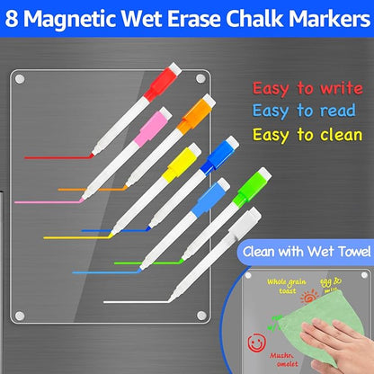 PigPotParty Clear Acrylic Magnetic Chore Chart and Blank Memo Whiteboard for Fridge, 2 Pack 9.5"x12" Dry Erase Board to Do List Meal Planner for Adult Teens Kids Family, Include 8 Markers & 1 Towel