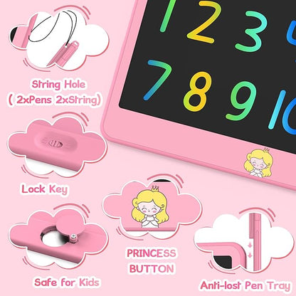 Hockvill LCD Writing Tablet for Kids 12 Inch, Toys for Boys Girls Drawing Pad for 3 4 5 6 7 Year Old Kids Toys, Toddler Erasable Doodle Board Travel Essentials, Children’s Day Gift for Kids - Pink