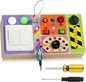 Busy Board Montessori Toys Wooden Sensory Board with 19 LED Light, Switch, Button Travel Activity Educational Learning Toddler Toys for 1-3 Year Old Boy and Girl