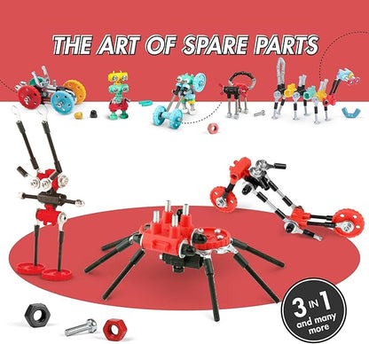 The Off Bits Erector Set: Animal Mini STEM Toys for Kids 6+, Toy Building Sets with Nuts & Bolts, STEM Building Toys Gifts for Boys and Girls (Red Spider)