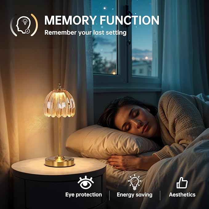 Cordless Small Table Lamp with 5000mAh Battery & Touch Control - 3 Adjustable Color Temperatures, Dimmable Rechargeable Table Lamps for Living Room, Bedroom, Desk, Nightstand (Amber Tulip)