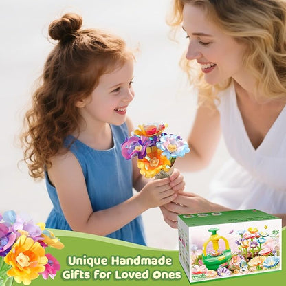 Arts and Crafts Kit for Kids Ages 4-8,Flower Bouquet Toys,DIY Flower Market Toys,Build Your Flower Bouquet,Educational Christmas Birthday Gifts for 3 4 5 6 7 8 9 Year Old Girls-Purple