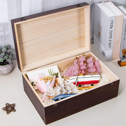 Wooden Storage Box with Hinged Lid and Front Clasp, 14''x9.4''x5.9'' Large Wood Storage Box, Wooden Boxes Wood Gift Boxes for Crafts Art Hobbies and Valentine's Day Decoration,Vintage Color