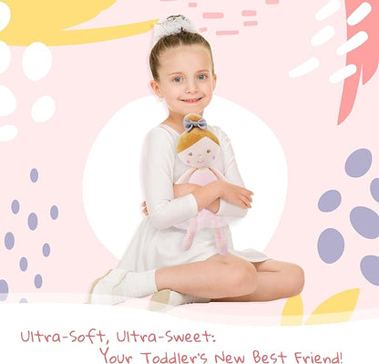 June Garden 16" My First Ballerina Ruby - Soft Plush Baby Doll with Rattle - Pink Outfit