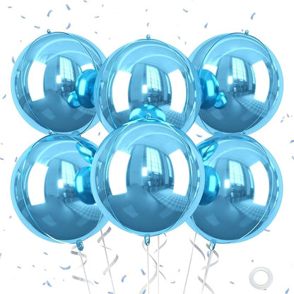 Blue Giant 4D Foil Balloons, Saxuxu 6Pcs Large Metallic Blue Round Balloons, 22 Inch Big Round Foil Balloon for Blue Sea Birthday Party Baby Shower Wedding Decorations