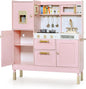 Kinder King Wooden Kids Play Kitchen, Kitchen Playset for Toddler Kid, Play Kitchen Toy Set w/Real Sounds, Pretend Microwave Oven, Ice Maker, Telephone, Gift for Boys Girls Age 3+, Pink