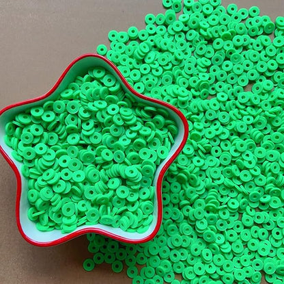 3000Pcs Clay Beads Flat Round Polymer Bead Vinyl Heishi Beads Flat Round Polymer Bead for Jewelry Making Necklace Bracelet (11-Bright Green)
