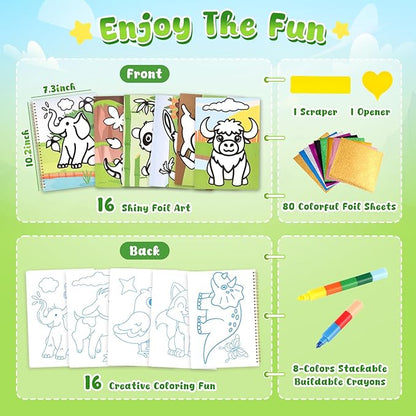 3 otters Foil Art Set, Animal Scratch Art for Kids Coloring Books Party Supplies for Girls Boys Goodie Bag Stuffers Birthday Gift DIY