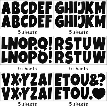 Bemeol 360 Pcs 30 Sheets Bulletin Board Letters 2.5 Inches Alphabet Stickers Self Adhesive Stick on Letters for Poster Board Classroom School Home Decor(Black)